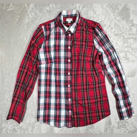 NWT J.Crew Factory Mixed Tartan Plaid Signature Fit Button Front Shirt Small - Picture 1 of 16